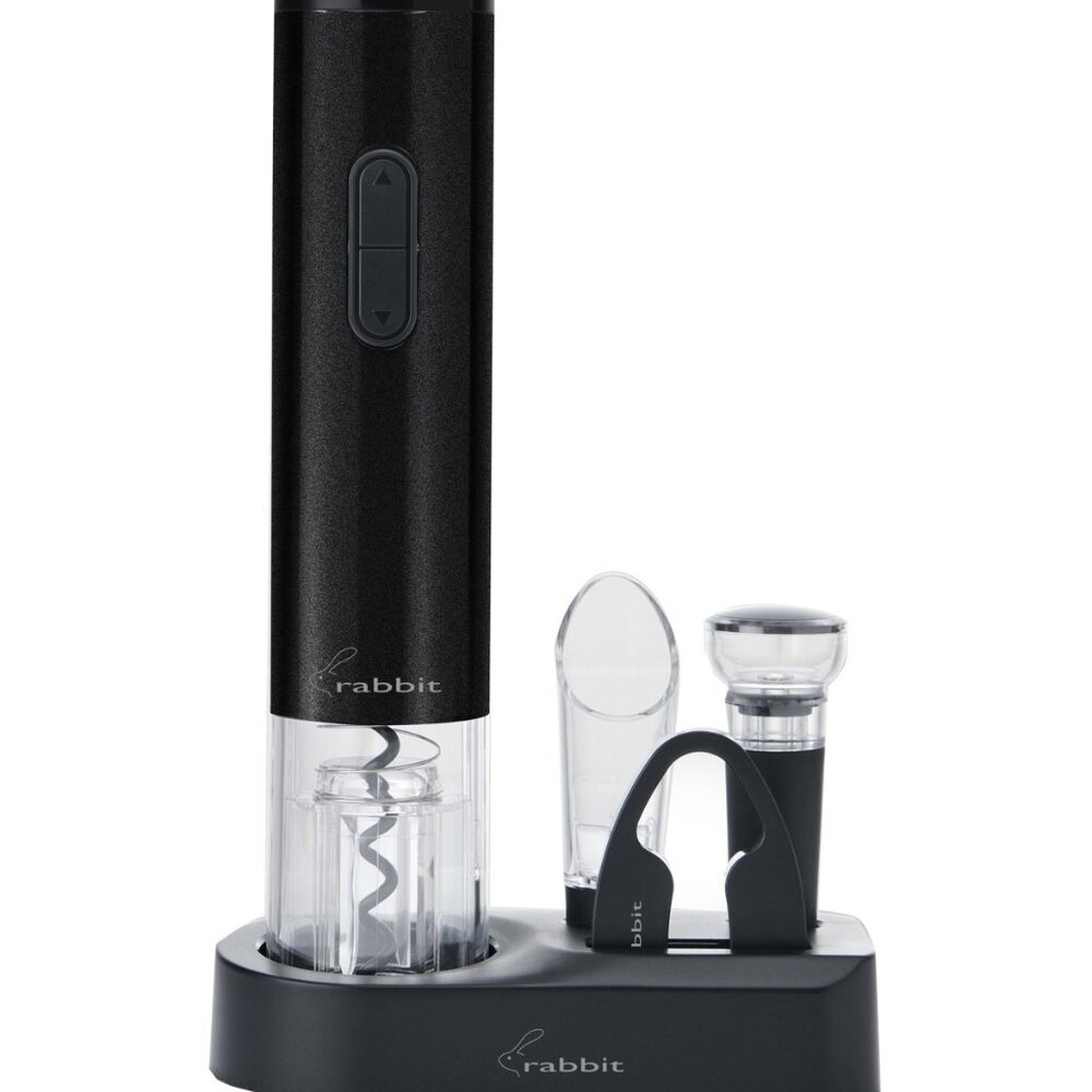 Rabbit Black Stainless Steel Wine Opener, 5 Piece Set - Black